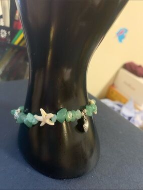 Green Sea Glass Chip Bracelet with White Starfish Charm